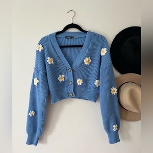 Hand Embroidered Puff Flower Thrifted Sweater